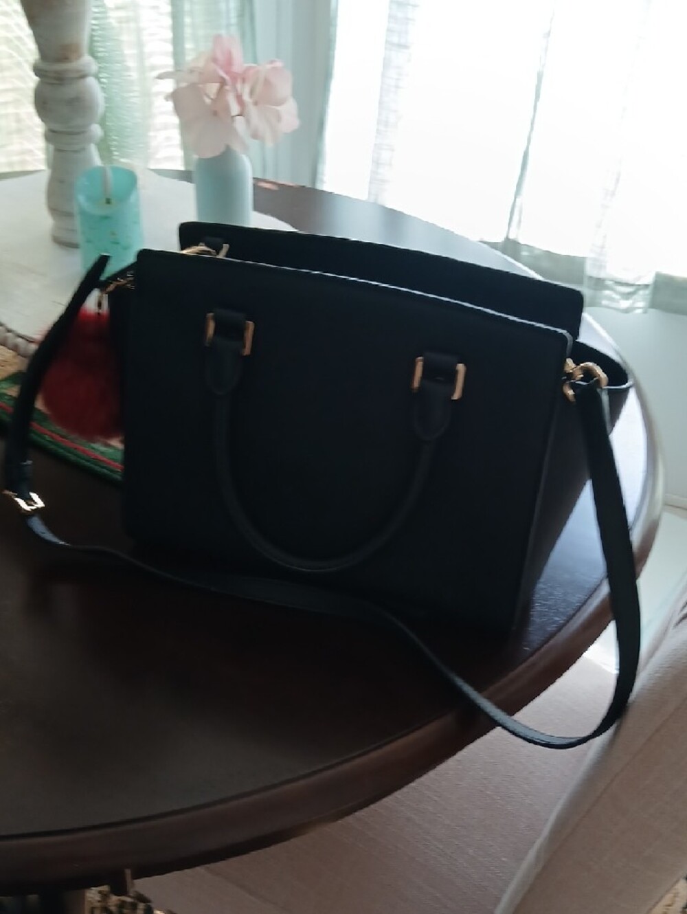 Michael Kors Black Saffiano Leather Satchel with Red Pom Pom Charm - Picture 5 of 8